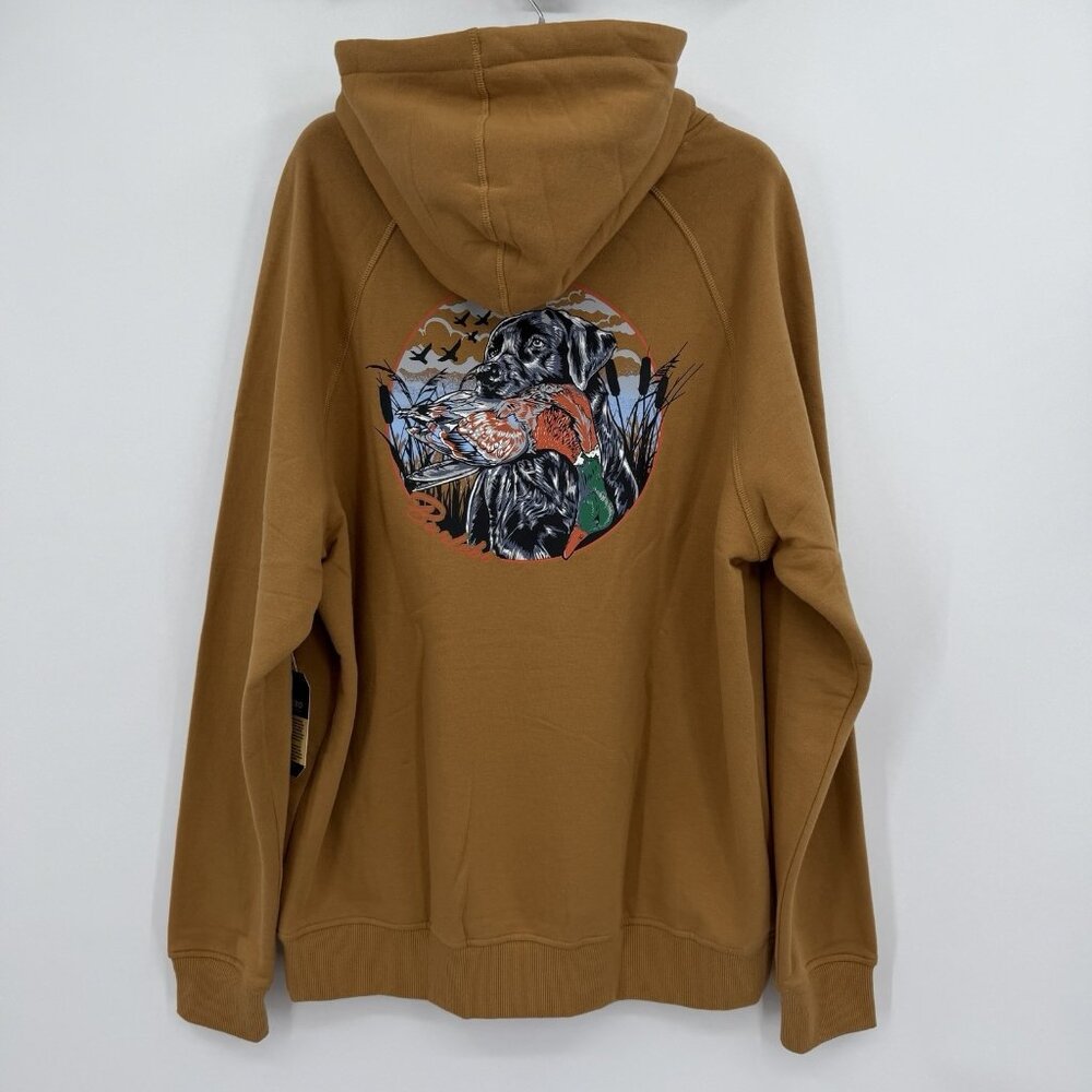 BURLEBO Men's Midweight Fleece Hoodie Sweatshirt M Light Brown Duck Hunting Dog - Picture 3 of 7